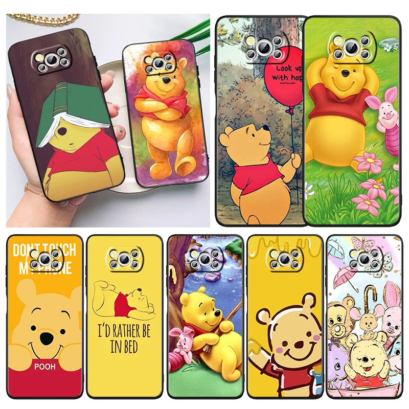 

Winnie The Pooh Cartoon Phone Case For Xiaomi Mi Poco X4 X3 NFC F4 F3 GT M5 M5s M4 M3 Pro C40 C3 5G Soft Cover Black Funda