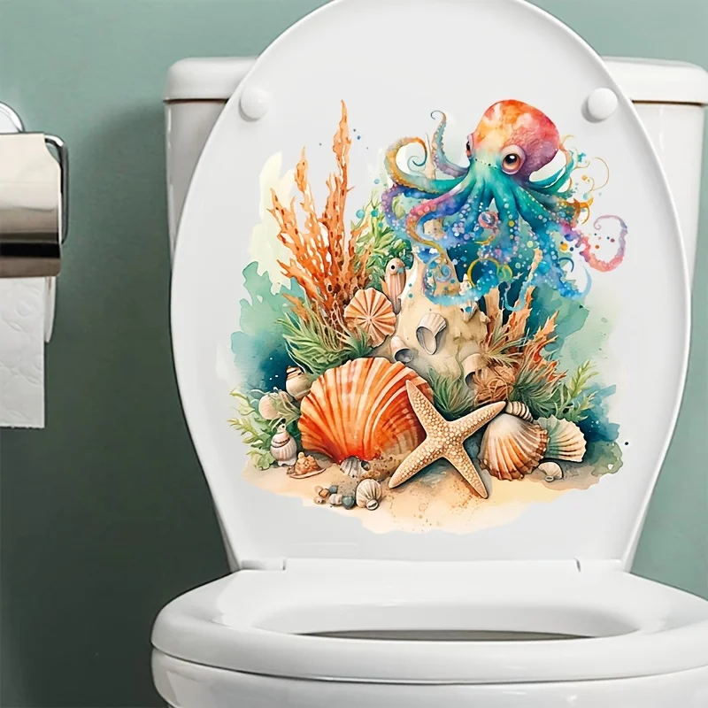 Наклейка на крышку унитаза в форме осьминога для глубоководной воды наклейка