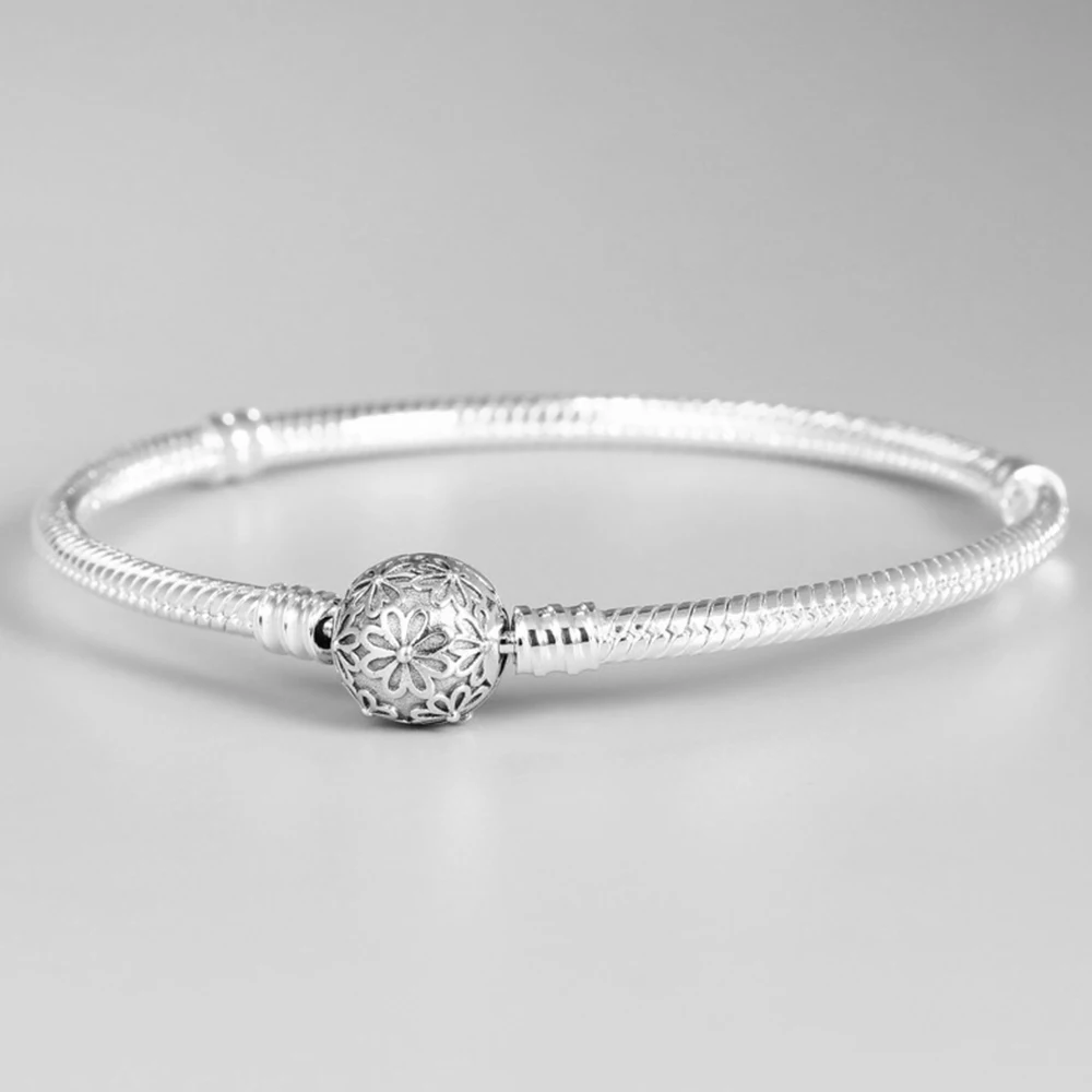 

S925 Daisy Cluster Delicate Snake Silver Plated Bracelet Fit for Pandora Original Link Making Fashion Jewelry for Women Gifts