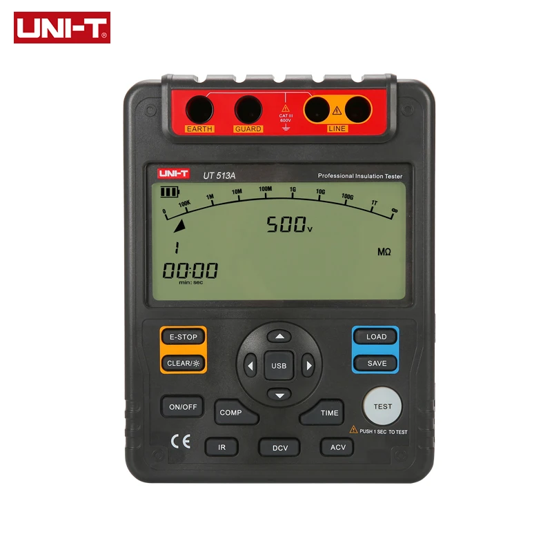 

UNI-T UT513A Insulation Resistance Tester Analog Bar Graph AC/DC 500V~5000V DAR PI Tester Test voltage secondary display Megger