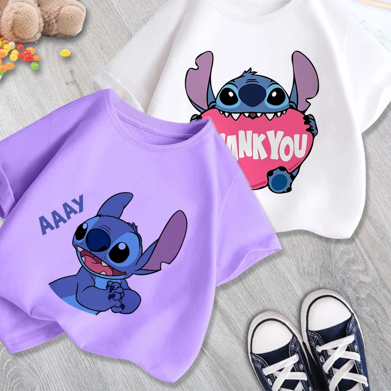 

Disney Children Cute Cartoon Kids Girls Clothes Summer Fashion Charm Boy Clothes Crew Neck Top T-shirt Kawaii Kid Printed Top