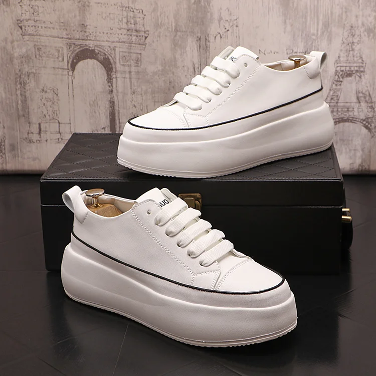 

white shoes: Men's new Small fashion in summer, thick soled high-rise shoes, round head trendy men's casual shoes, versatile
