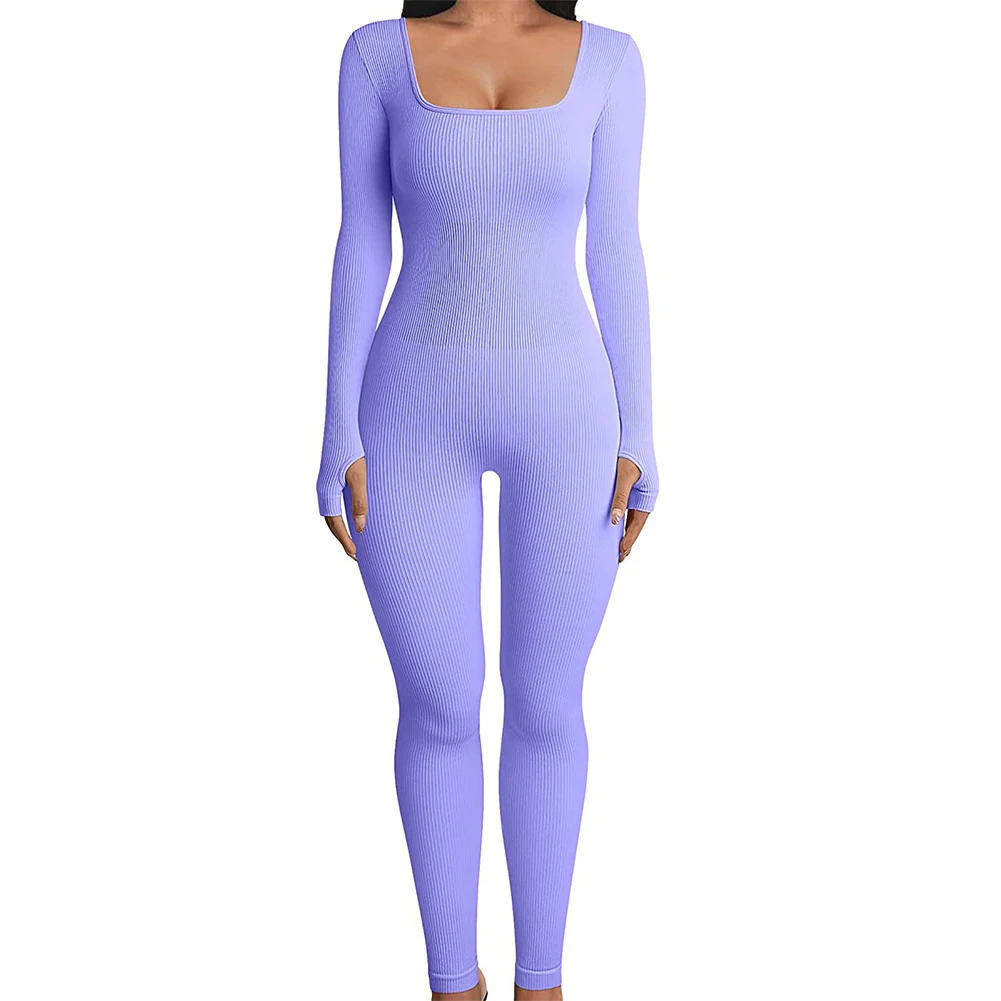 

Women Yoga Jumpsuits Workout Ribbed Long Sleeve Sexy Sport Bodysuit Jumpsuits Breathable Rompers Bodycon Solid Playsuit
