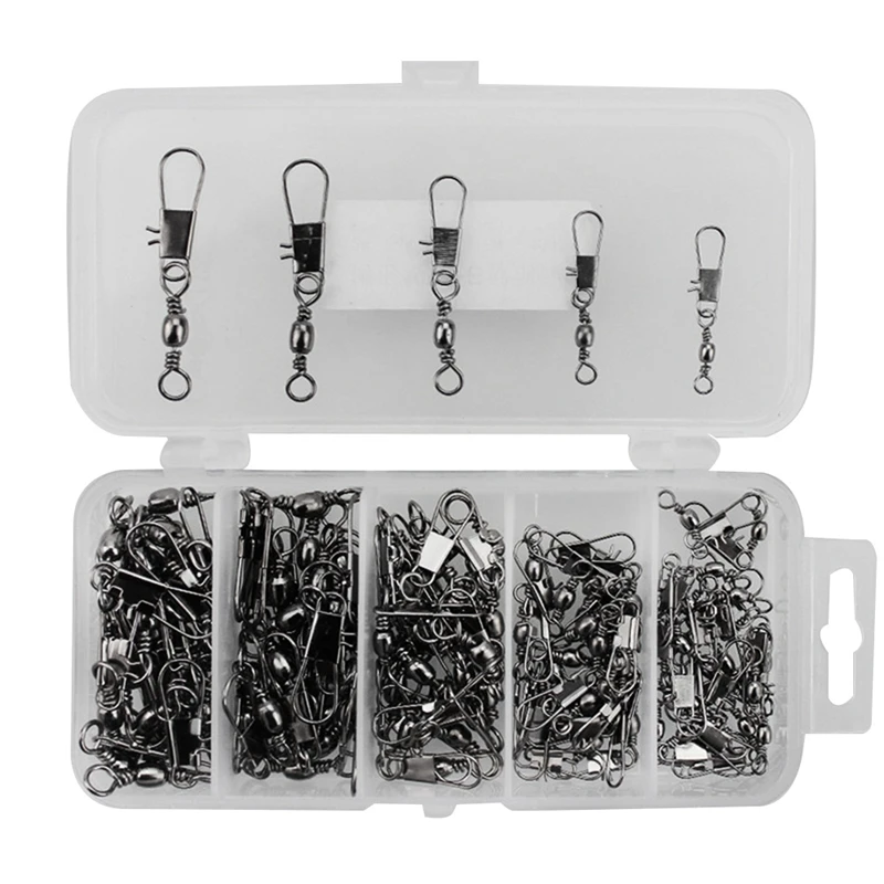

100Pcs/Box 5 Size Swivel Fishing Connector Snap Pin Rolling Fishing Lure Tackle Fishing Gear Fishing Accessories