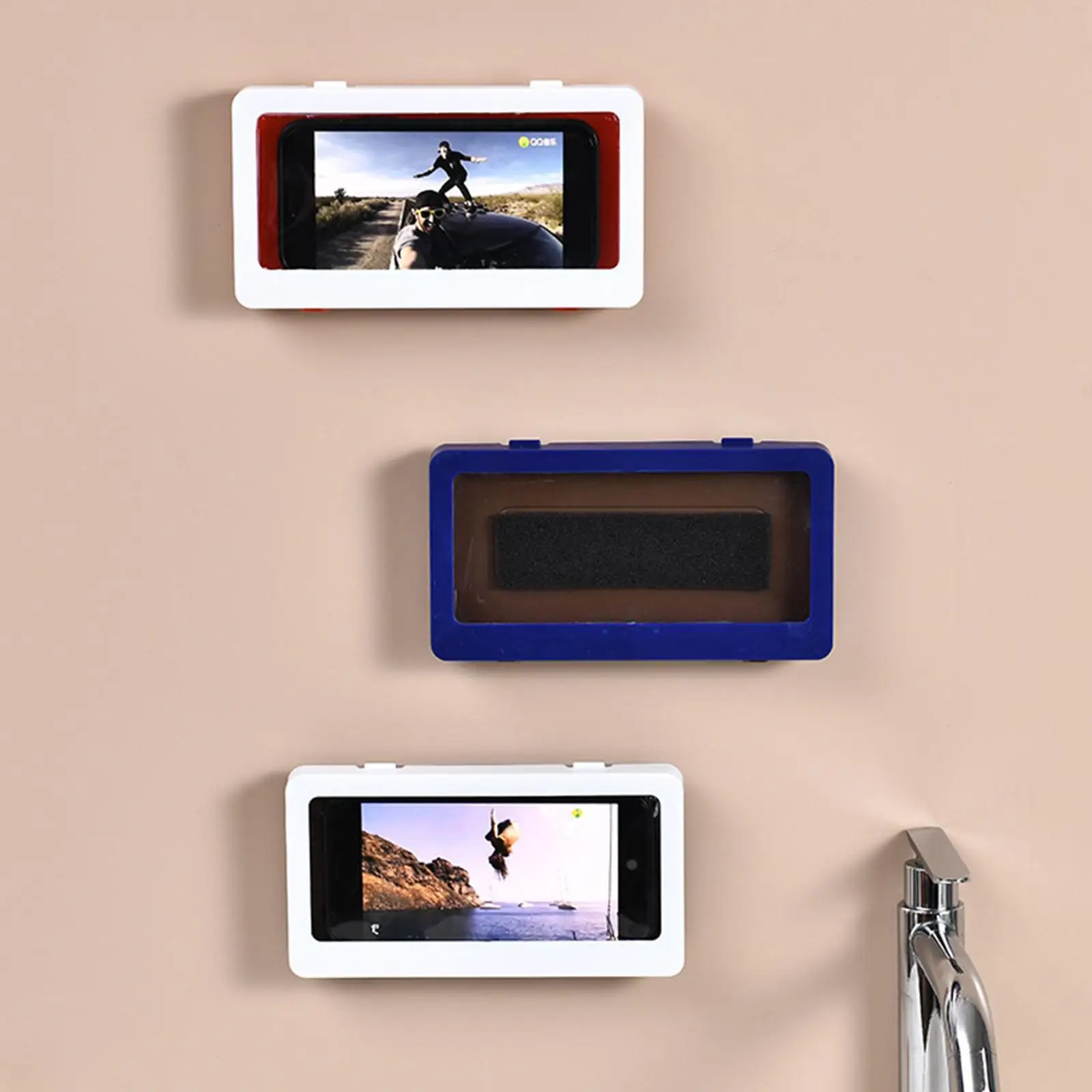 

Bathroom Phone Holder Waterproof Home Self-Adhesive Screen Case Box All Covered Shower Sealed Storage Phone Hanging Stand