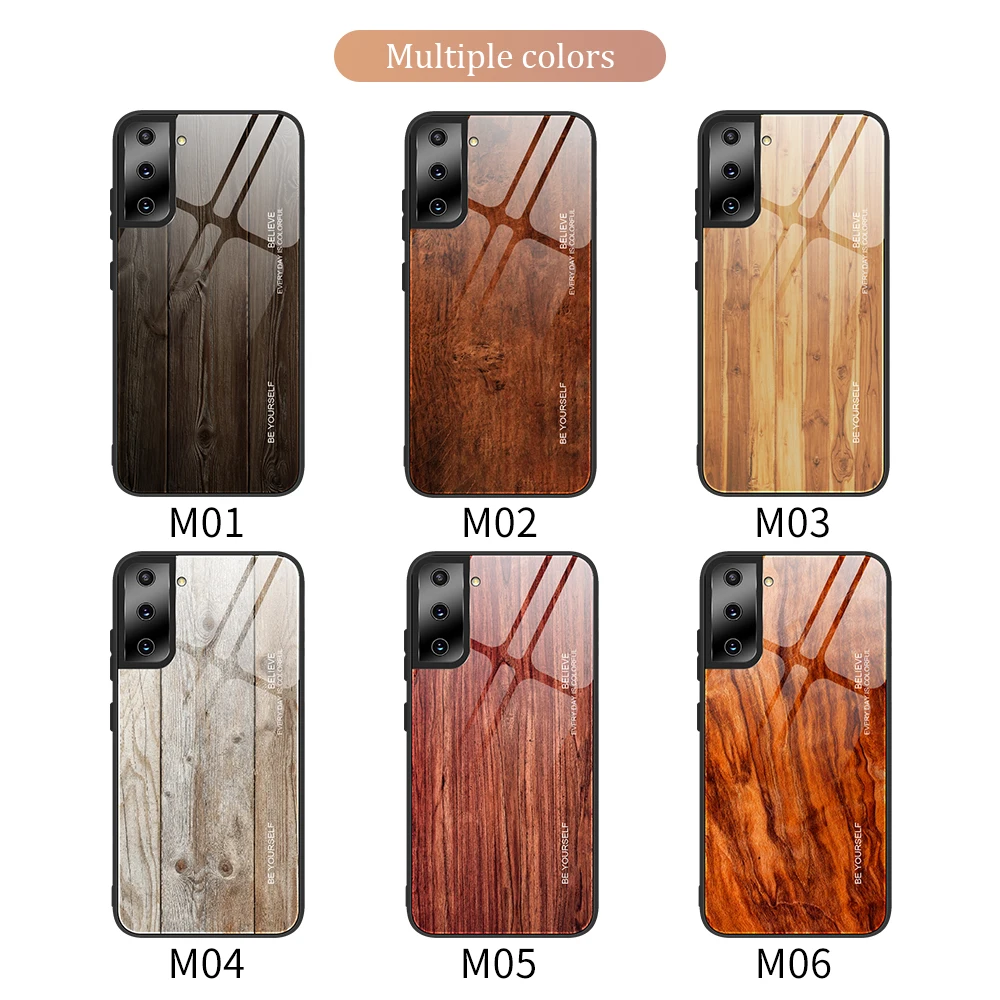 

Tempered Glass Case For Samsung Galaxy S21 FE S22Pro S21 Plus S30Ultra Wood-grain Phone Case For Galaxy Note 20Ultra 10Lite A50S