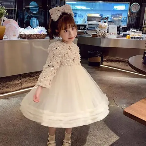 Платье для девочек Новинка Осень-зима 2023 кашемировое платье принцессы в