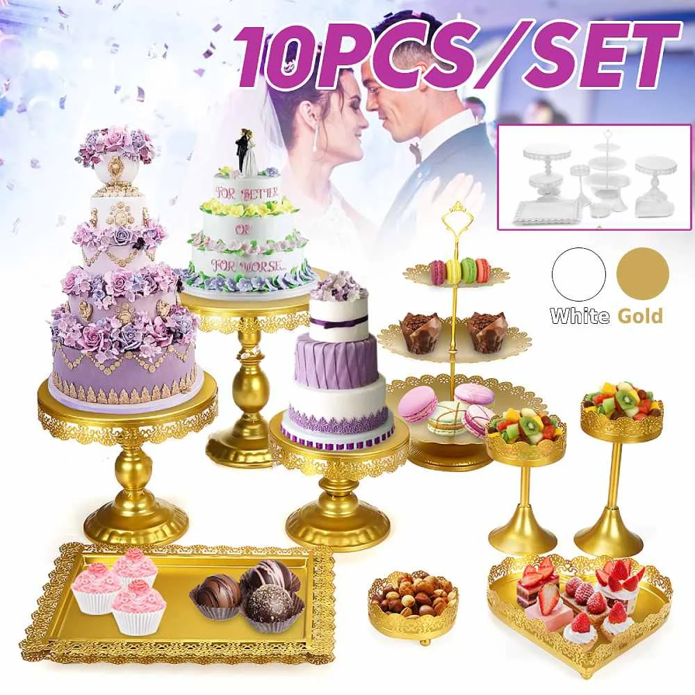 

10/ 7pcs Cake Stand Set Metal Gold and White Cupcake Stand Decorations Dessert Pedestal wedding Party Display Cake Tray