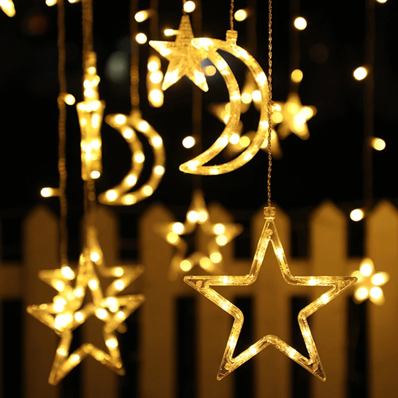 

Рождественская гирлянда в виде луны и звезд, светодиодная гирлянда-занавеска, украшение для дома, дома, свадьбы, вечеринки, праздничный Деко...