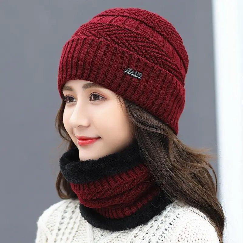 

Balaclava Women's Knitted Hat Scarf Caps Neck Warmer Winter Hats For Men Women Skullies Beanies Warm Fleece Cap 6 Colors