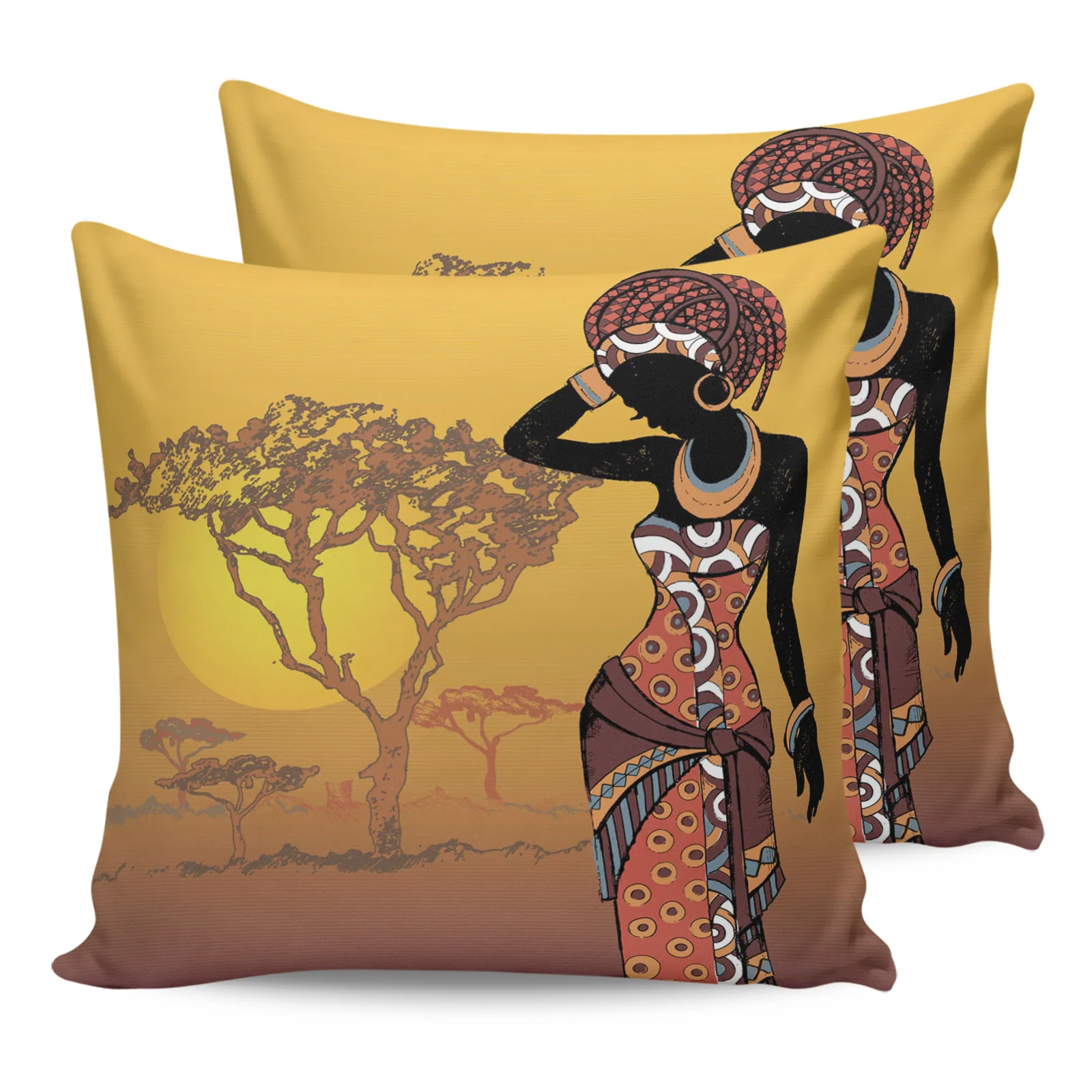 

2PC Pillowcase African Woman Plant Trees Art Sofa Cushion Cover Bed Dakimakura Pillow Cover House Home Decorative Pillow Cases
