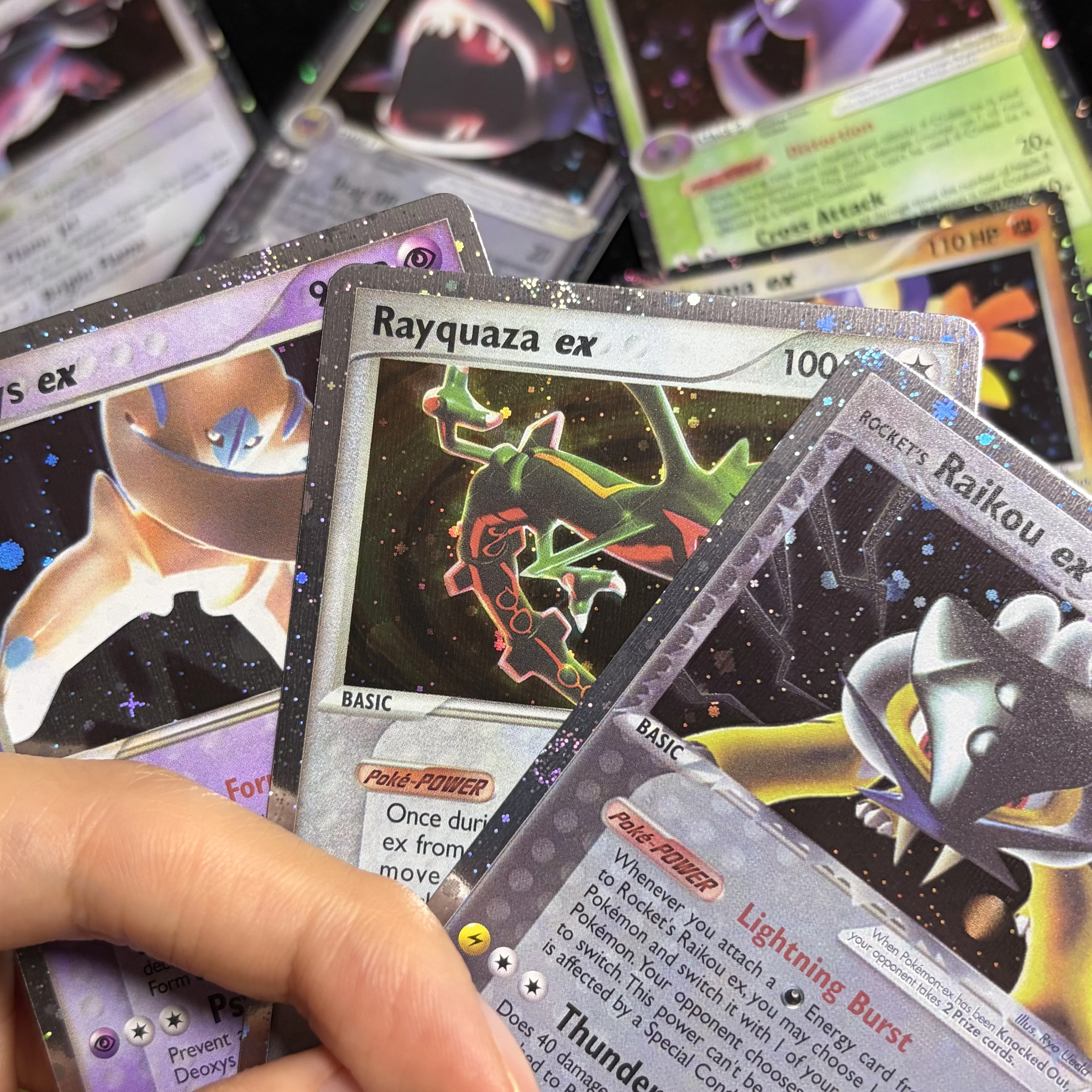 Фото Новая коллекция фольгированных карт PKM: Серия Deoxys(DX) и Dragon(DR) — Rayquaza/Latias/Latios/Raikou/Manectric. Прокси-карты PTCG. Подарки, игрушки. №5