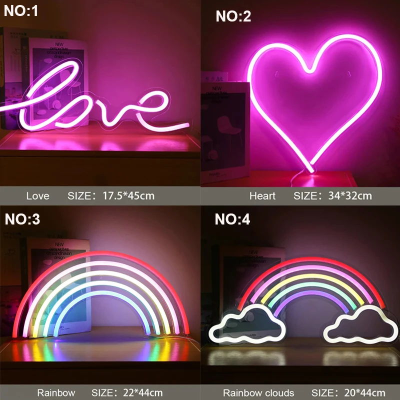 

BIG SIZE LED Neon Sign Heart Letter Fruit Horse Art Decorative Lights Plastic Wall Bedroom Lamp for Kids Room Party Night Light