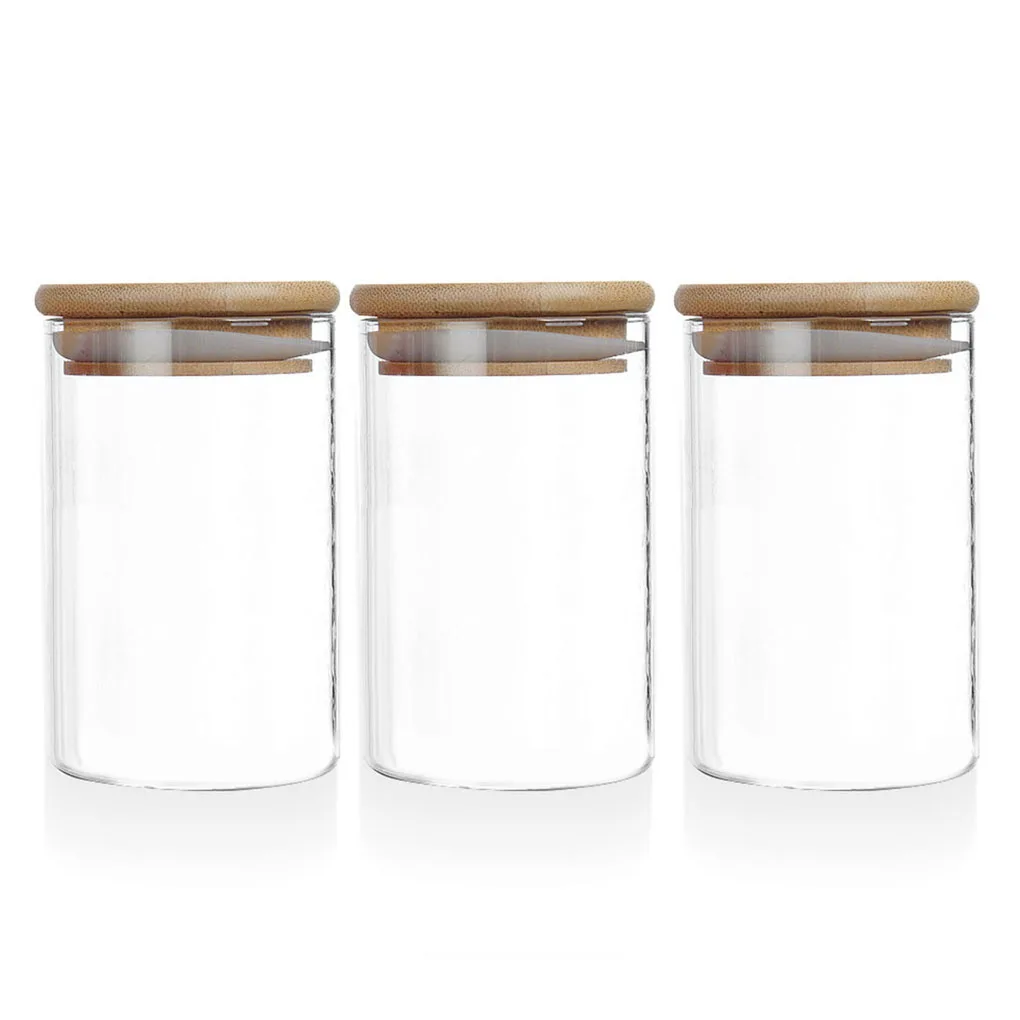 Pack of 3 Glass Jars Sealed Bottle Biscuits Snacks Storage Jar Dining Kitchen Food Sugar Coffee Bean Container