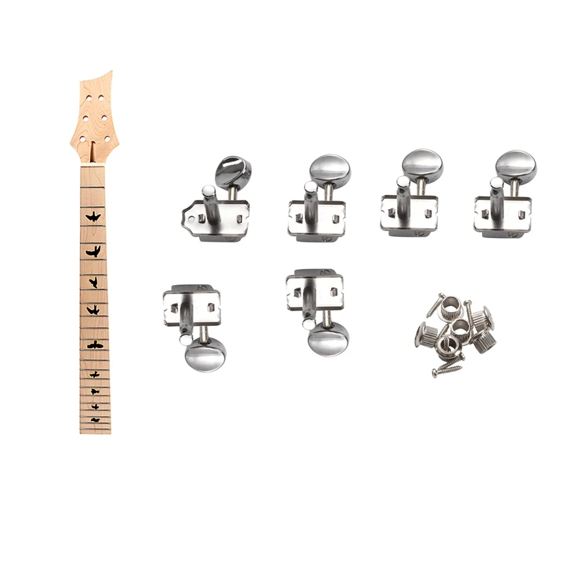 

1Set Guitar Machine Heads Tuners Chrome Locking String Tuning Key Pegs Tuners Set & 1Pcs Guitar Neck Solid Wood Maple