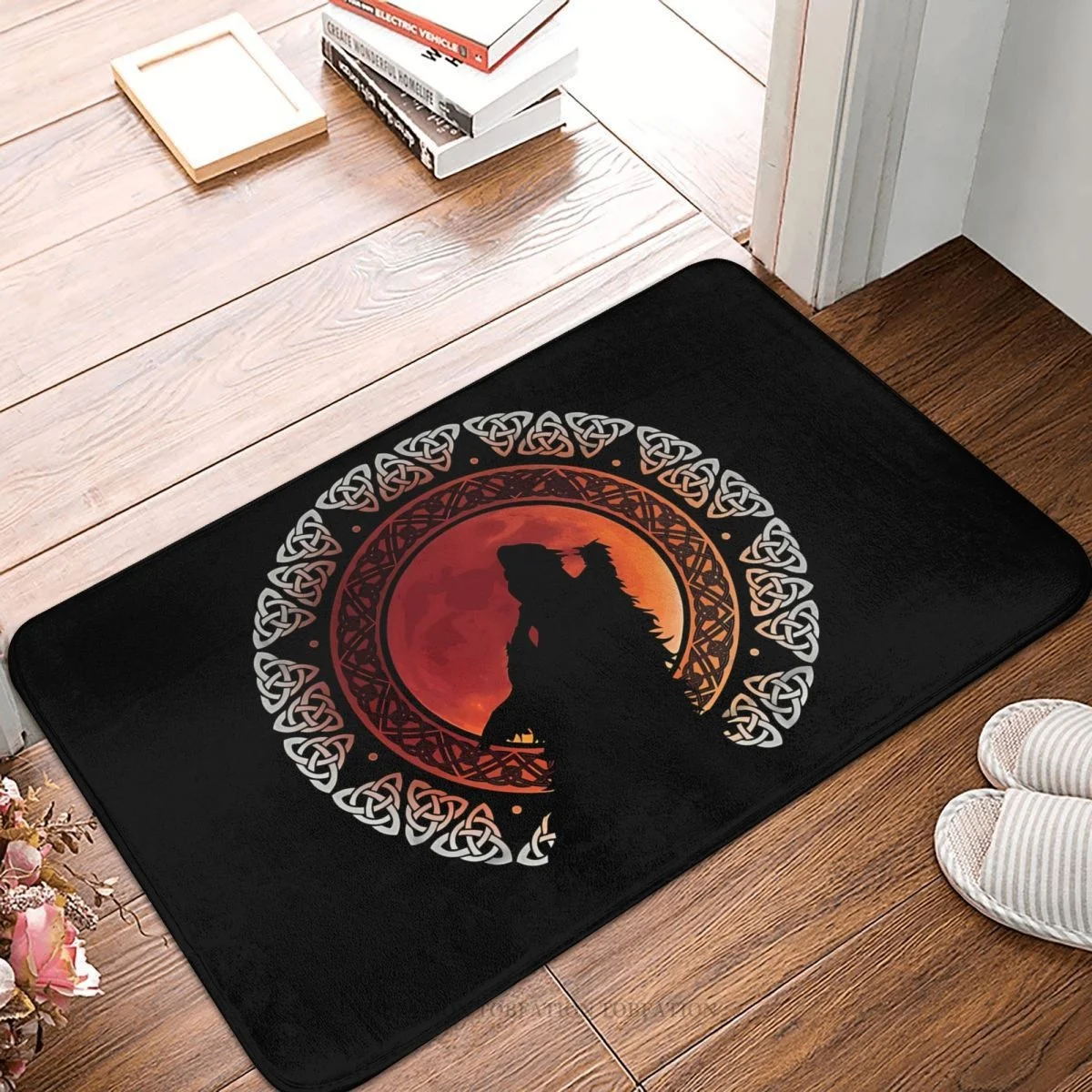 

TV Play Viking Bath Non-Slip Carpet Fenrir Wolf Moon Flannel Mat Welcome Doormat Floor Decoration Rug