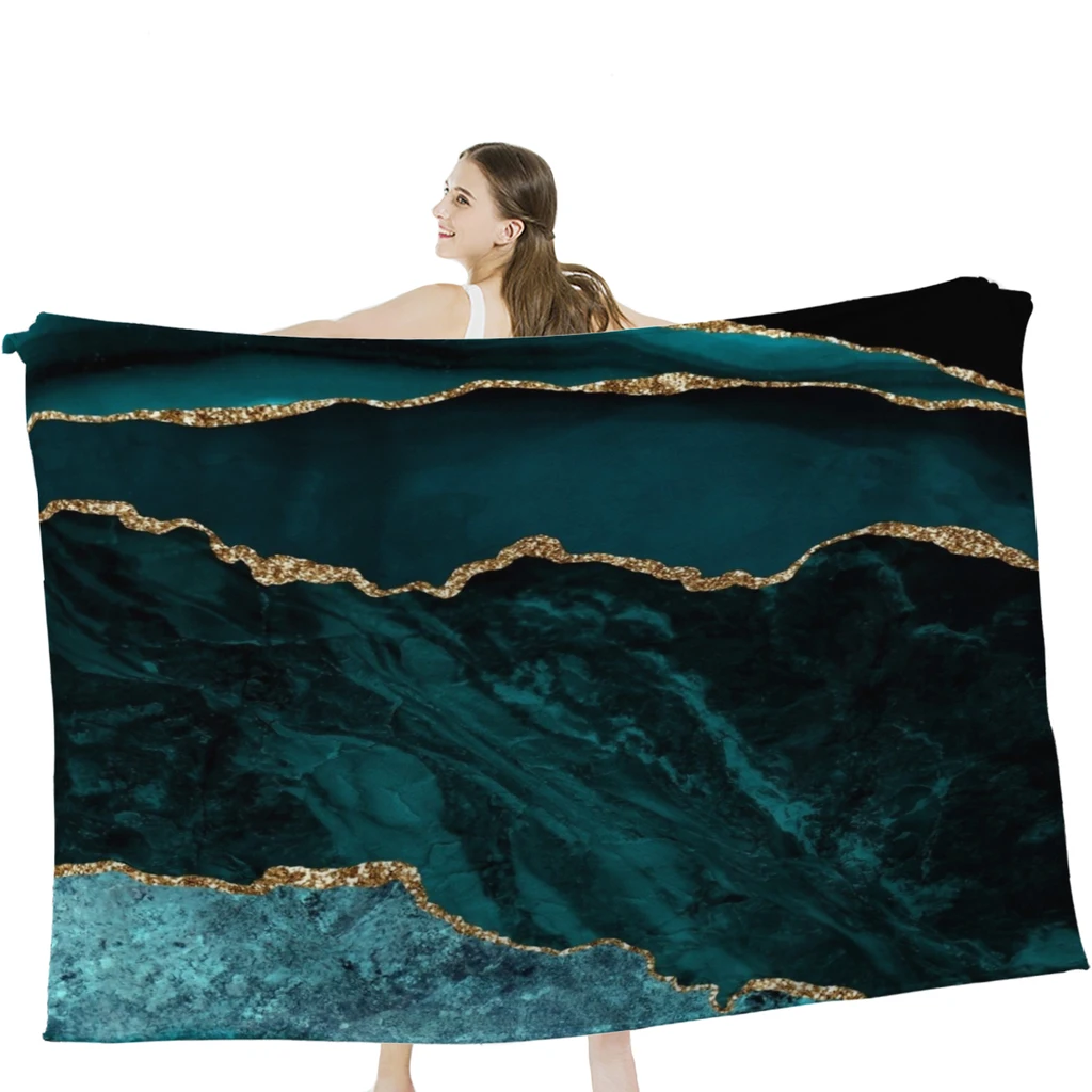 

Amazing Blue and Teal Faux Malachite Marble Throw Blanket Airplane Travel Decoration Soft Warm Bedspread