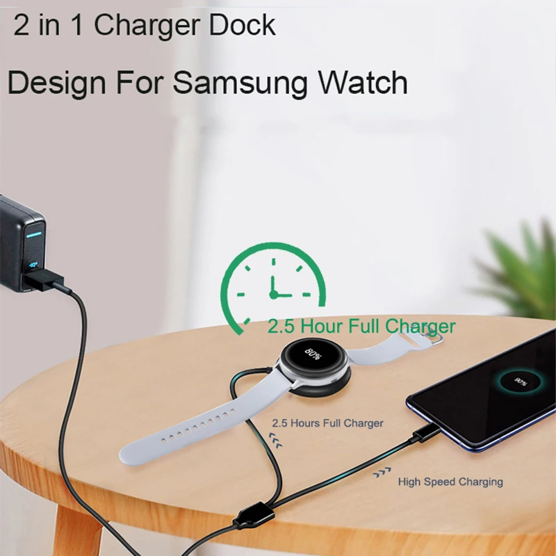 Base de carga inalámbrica para Samsung Galaxy Watch 4 classic, Cable de carga inalámbrico con USB-C magnética, 46MM/3, 2 en 1
