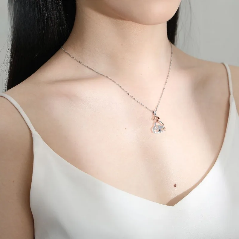 Angle Pendant Necklace for Women Heart Rose Necklaces Christmas Gifts Copper Chain Choker High Quality Jewelry Wholesale Knn-344