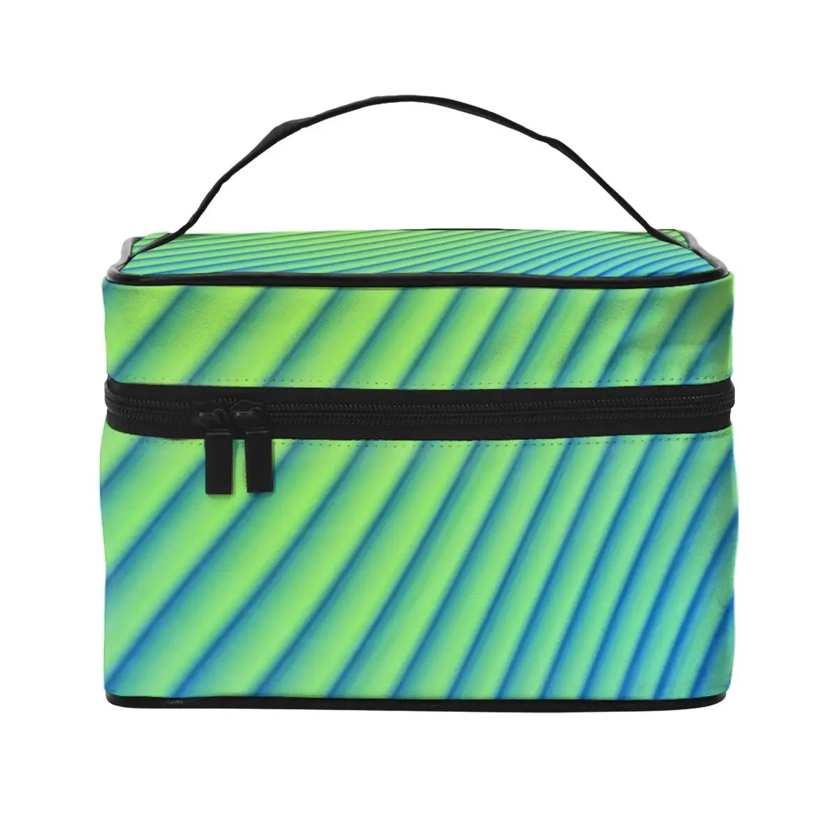 

Косметички в градиентную полоску, женские Органайзеры для хранения с синими и зелеными линиями, с ручками, сумочка для туалета