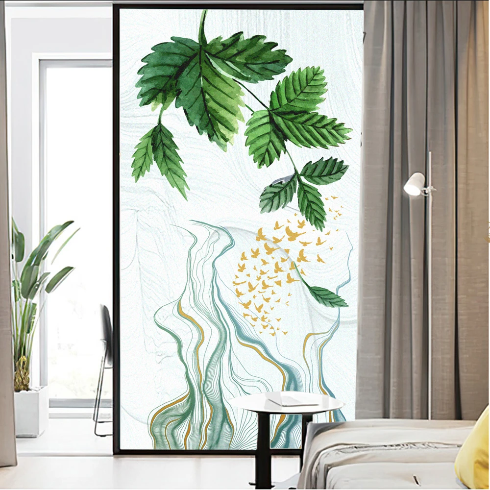 

Privacy Windows Film Decorative Leaves Pattern Stained Glass Window Stickers No Glue Static Cling Frosted Windows Film for Home