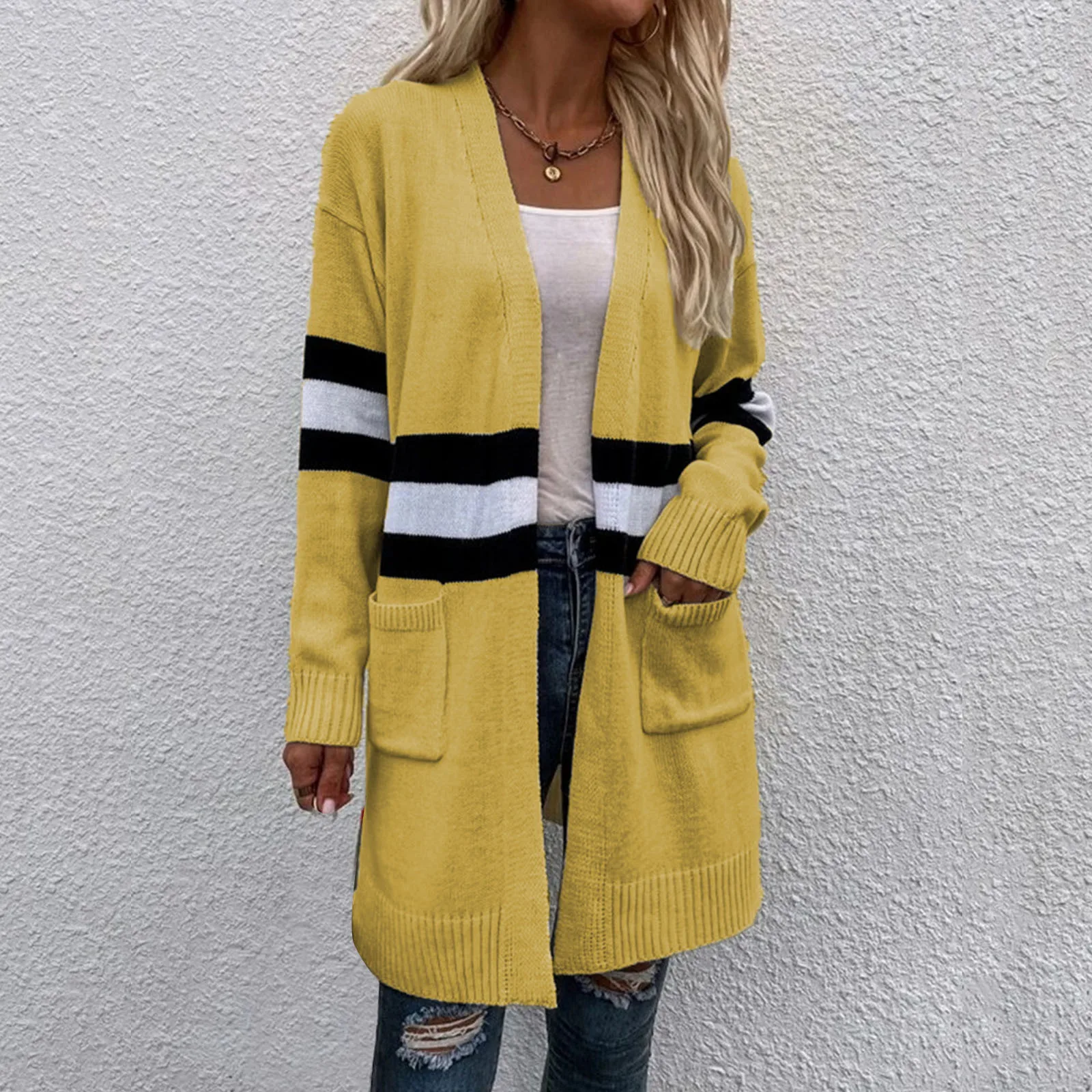 

Свитер Женский Повседневный длинный, модный вязаный свободный элегантный Теплый Свитер оверсайз с длинным рукавом и открытым спереди