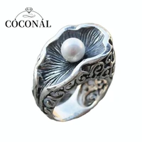 coconal retro women shell minimalist pearl motif ring couple ring for men casual finger ring jewelry engagement anniversary gift