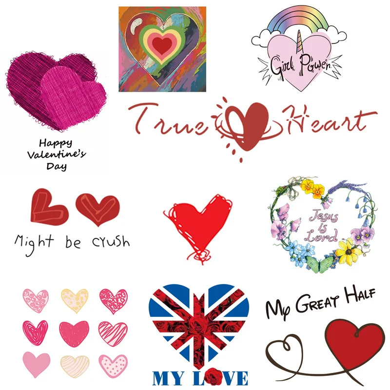 

Iron on Patches Couple Clothes DIY Fashionable Red Heart Love Heat Transfer Clothing Sweater Decorative Stripes Washable