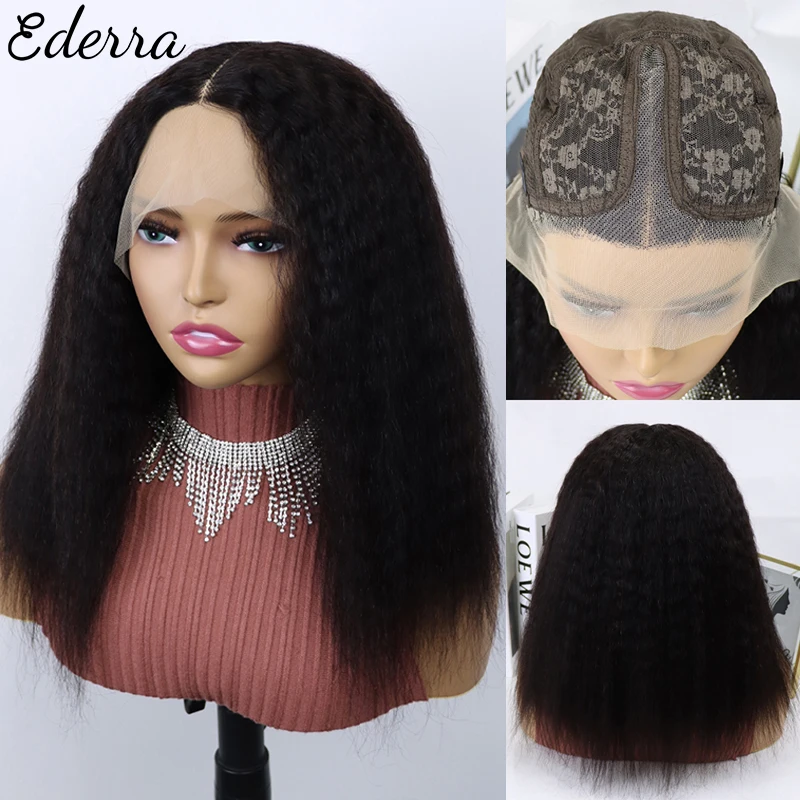 Transparent Kinky Straight Lace Front Wig Yaki Brazilian 13x1 Lace Frontal Wigs Human Hair For Women Prepluck With Baby Hair
