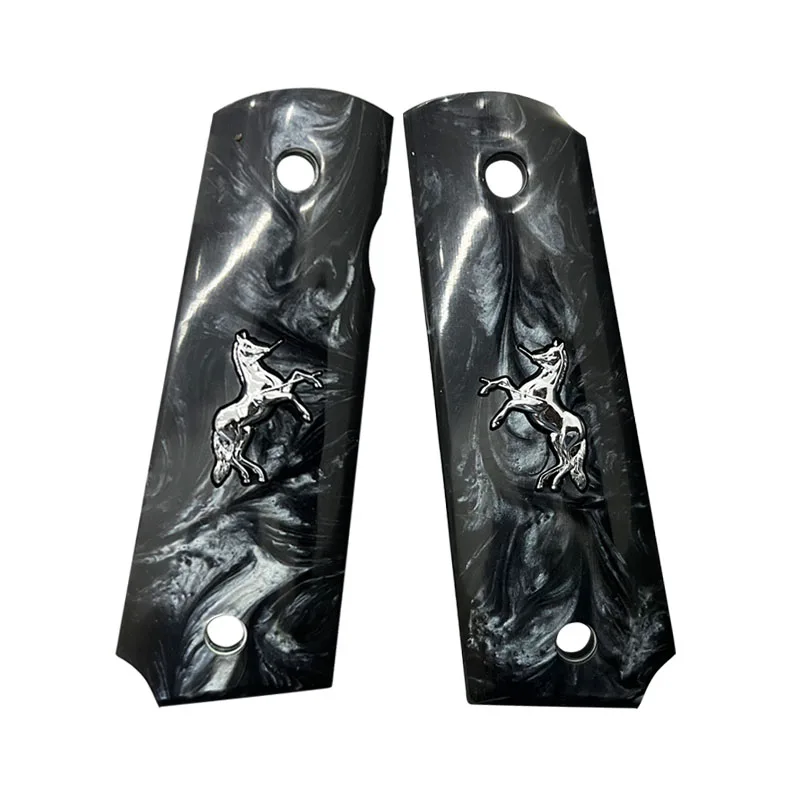 Полноразмерные ручки 1911, черно-белый жемчуг, серебряная лошадь, подходят для Colt, Kimber, Springfield, Remington, Rock Island, Commander Gernment