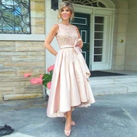 scoop a line mother of bride dresses sleeveless lace sashes big bow ankle length dress satin 2022 new summer m%c3%a8re formelle robes