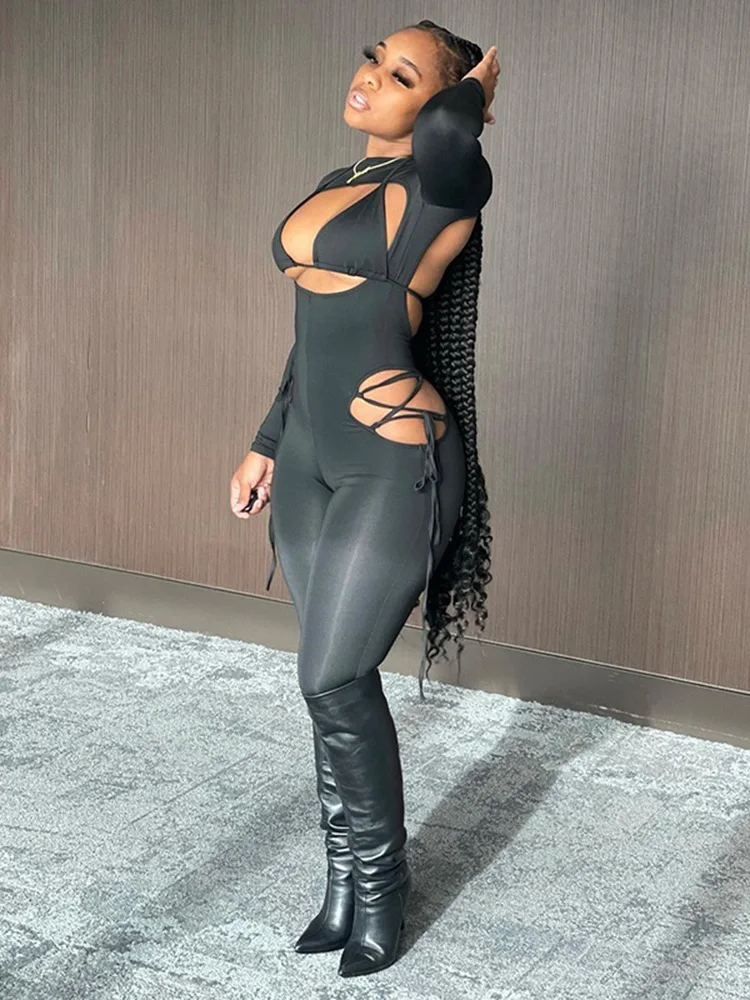 

Fashion Y2K Women Clothing 2023 New Spring Summer Sexy Long Sleeve Backless Tether Suspender Bra Bodycon Casual Trouser Jumpsuit