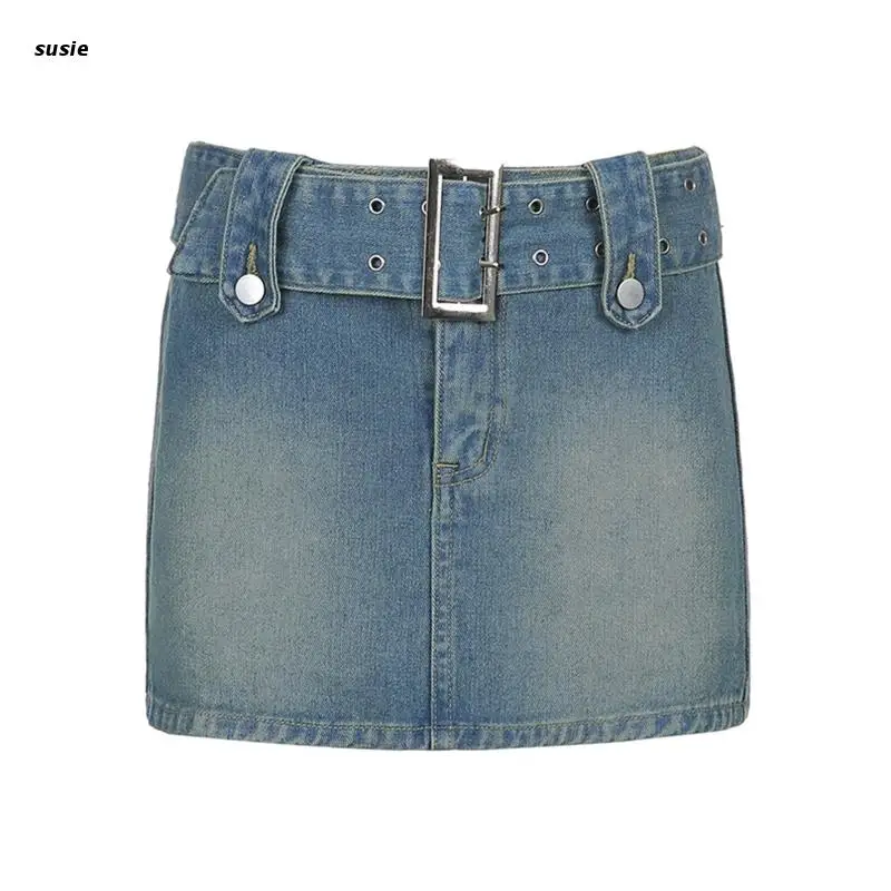 

X7YA Women's Distressed Jean Skirts Stylish High Waisted Bodycon Skirt All-match Washed Denim Skirts Ladies A-line Mini Skirt