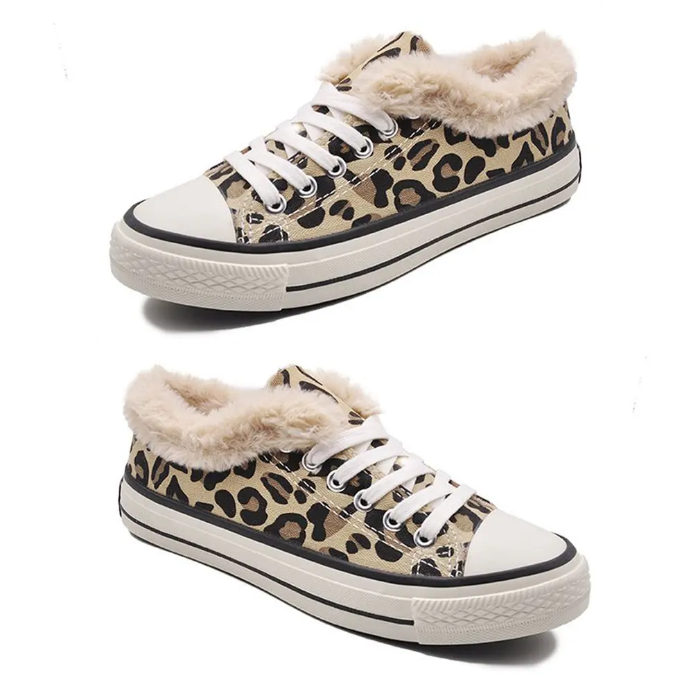 

Women's Canvas Snow Sneakers All-match Leopard Print Comfortable Wear-resistant Ski-proof Female Sneakers