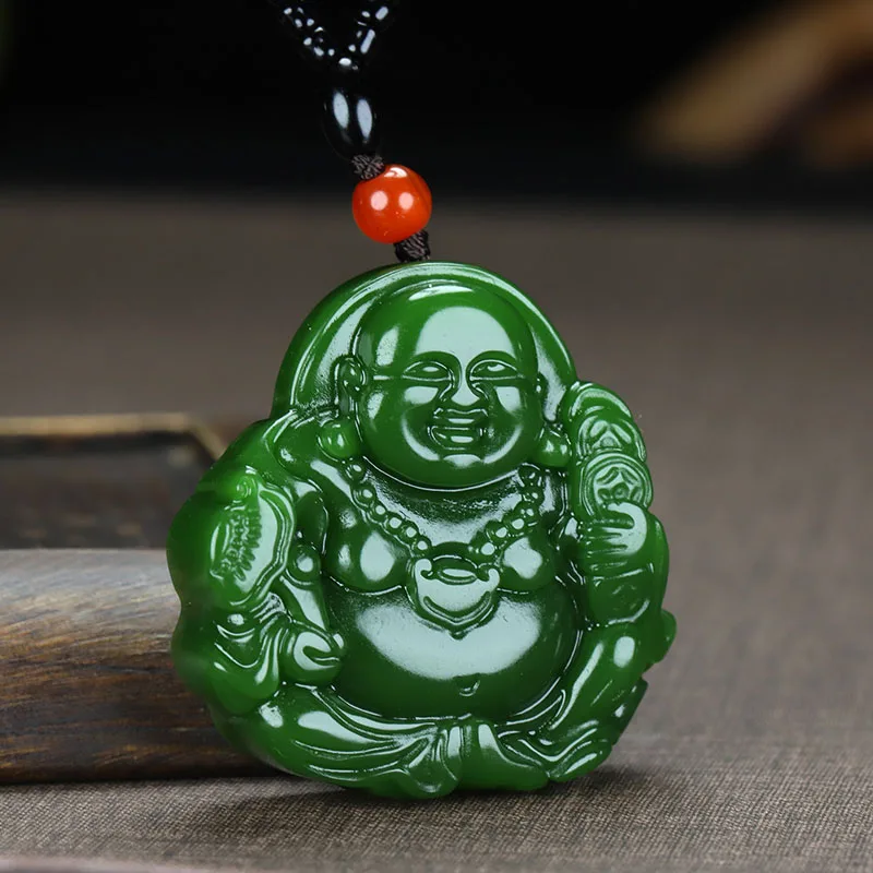 Купи Natural Green Jade Maitreya Buddha Pendant Necklace Chinese Hand-carved Charm Jadeite Jewelry Fashion Men Women Jewelry Gift за 779 рублей в магазине AliExpress