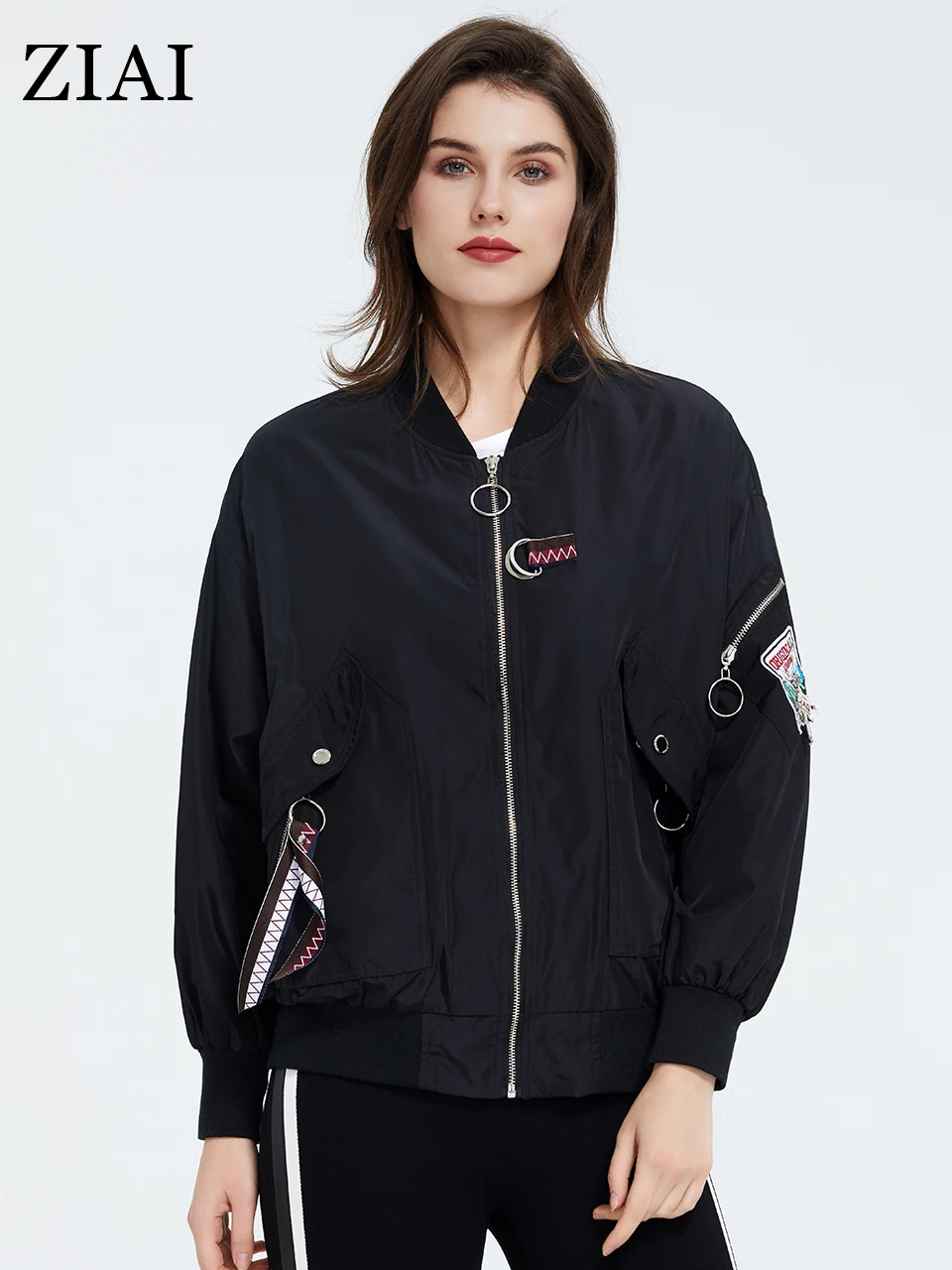 

ZIAI 2022 new women spring short dark black trench coat sport windbreaker with long sleeve ladies casual ZS-7012
