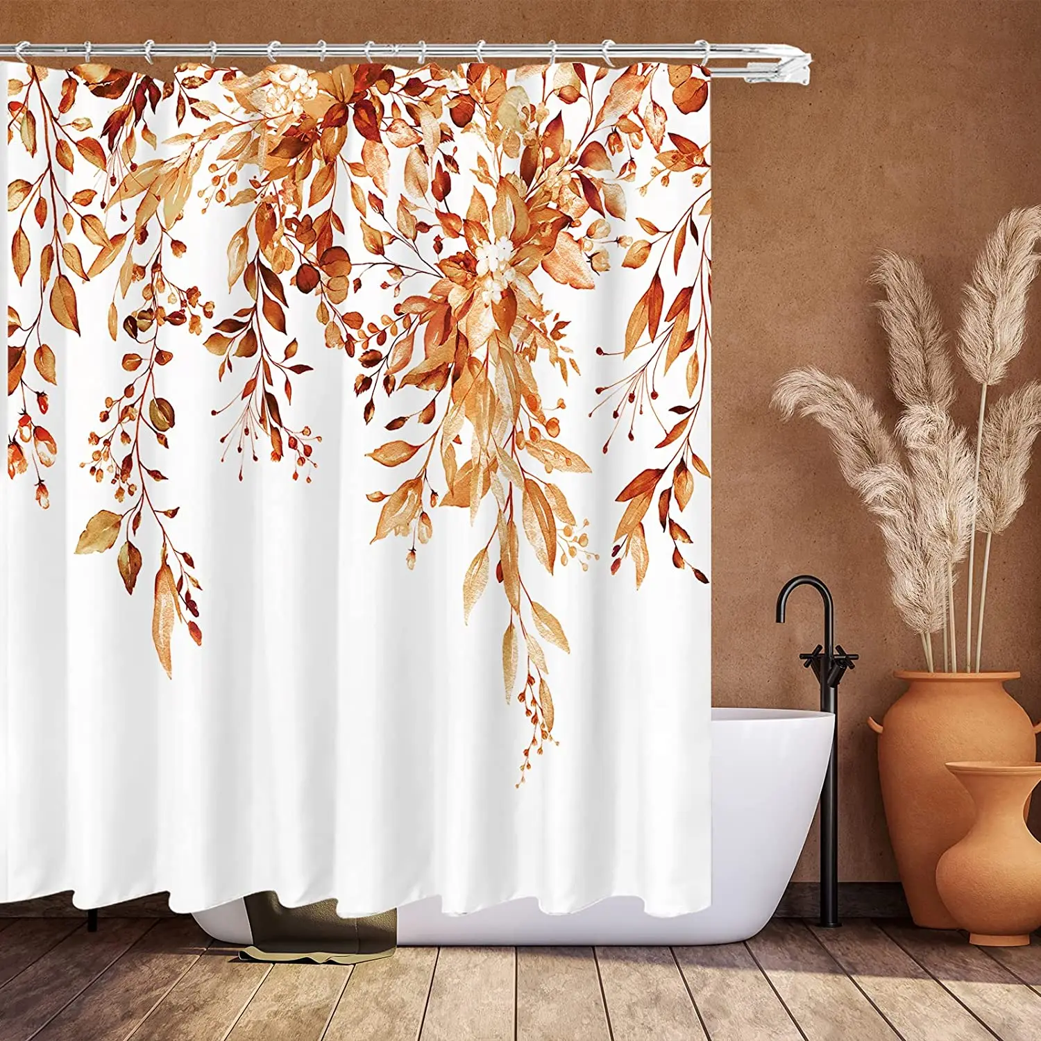 

Green Eucalyptus Watercolor Leaves Shower Curtain Washable Waterproof Fabric Floral Shower Curtain Bath Partition Decorate