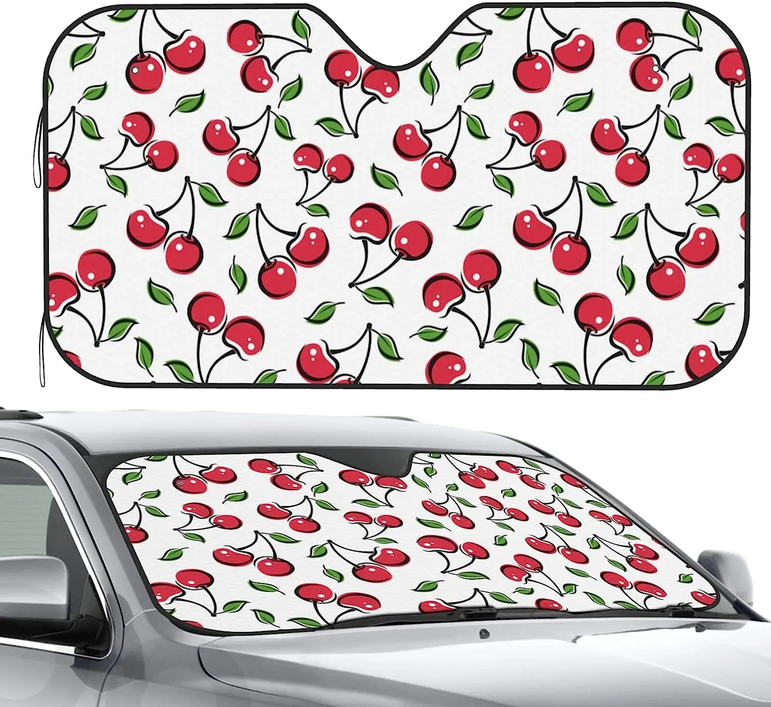 

White Cherry Front Window Car Sun Shade Windshield Foldable Cute Funny Sunshade for Car Truck SUV Blocks Uv Rays Visor Shield