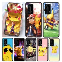 pikachu and satoshi silicone cover for huawei p50 p40 p30 p20 pro p10 p9 f8 lite e plus 2016 5g black tpu phone case