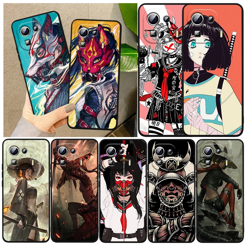 

Anime girl samurai Cover For Xiaomi Mi 13 Pro Lite 12X 12 11 11T 11i 10T 10 Pro Lite Ultra 5G Black Phone Case