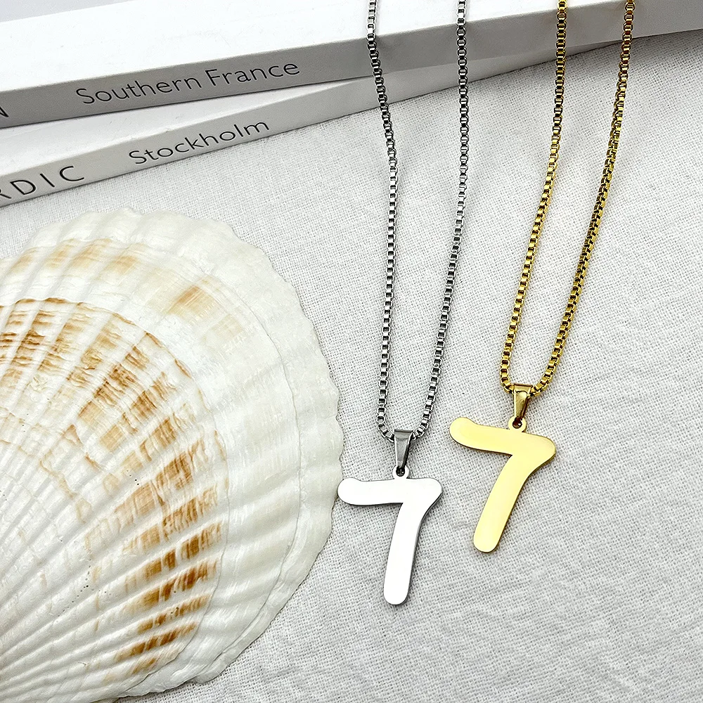 

Personality Numerals Pendant Necklaces for Women Stainless Steel Box Chain Choker Mens Gothic Gold Jewelry Gifts Colar Masculino