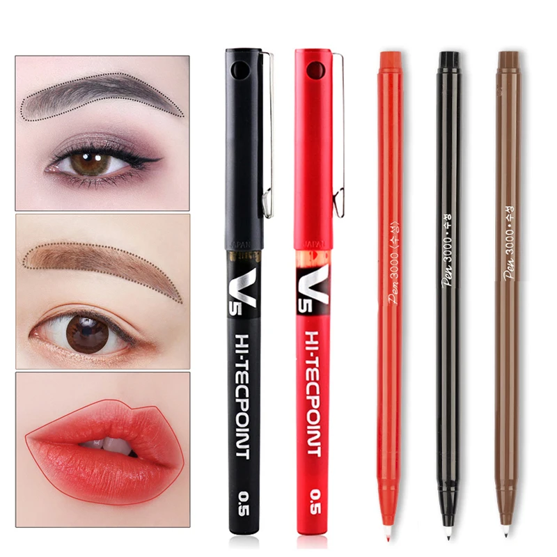 Black Red White Blue Temporary Tattoo Microblading Skin Marker Pen Tattoo Skin Scribe Pen Permanent Makeup Tattoo Eyebrow Lip