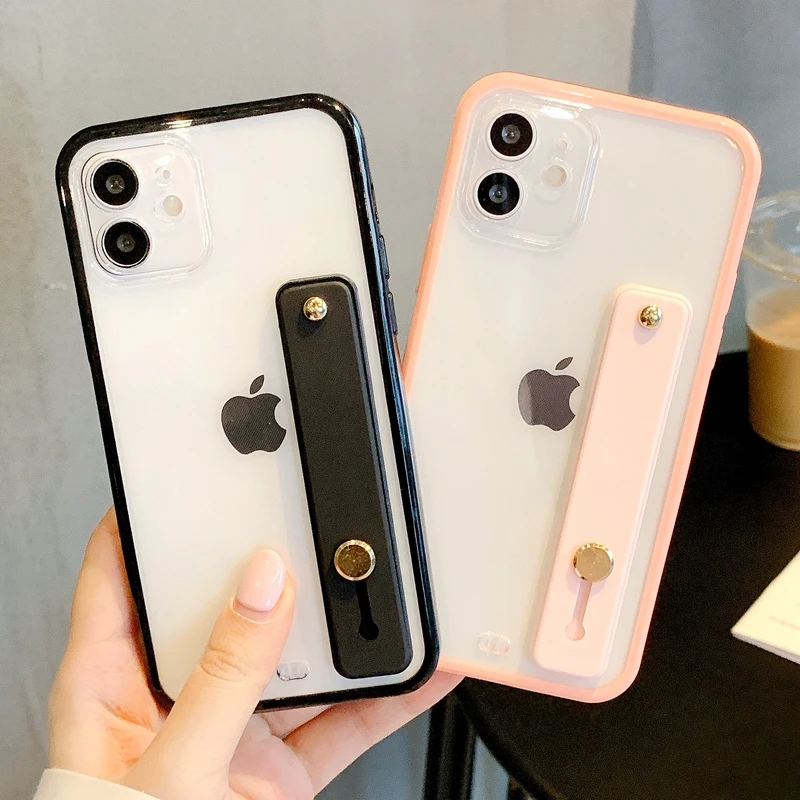 

Soft Wrist Strap Transparent Phone Case For iPhone 11 12 13 Pro Max XS X XR Max 7 8 Plus SE 2020 Kickstand Bumper Cover
