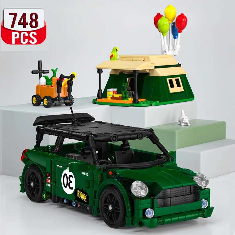 

Техническая мощность, зеленый гоночный автомобиль с воздушным шаром, строительные блоки, Тяговая обратная модель автомобиля, сборные блоки...