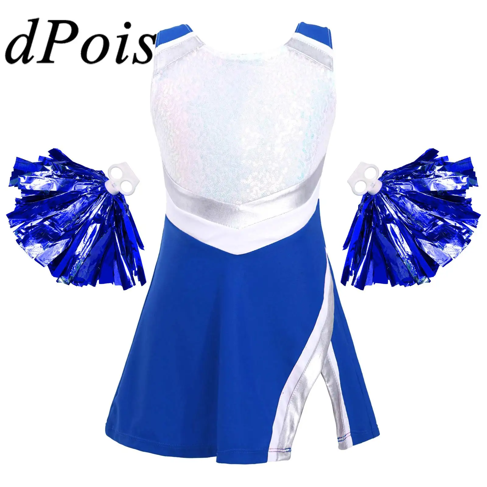 

Kids Girls Cosplay Cheerleader Costumes Cheerleading Uniforms Dress + Flower Ball Teamwear Set for Dancing Competition Dancewear