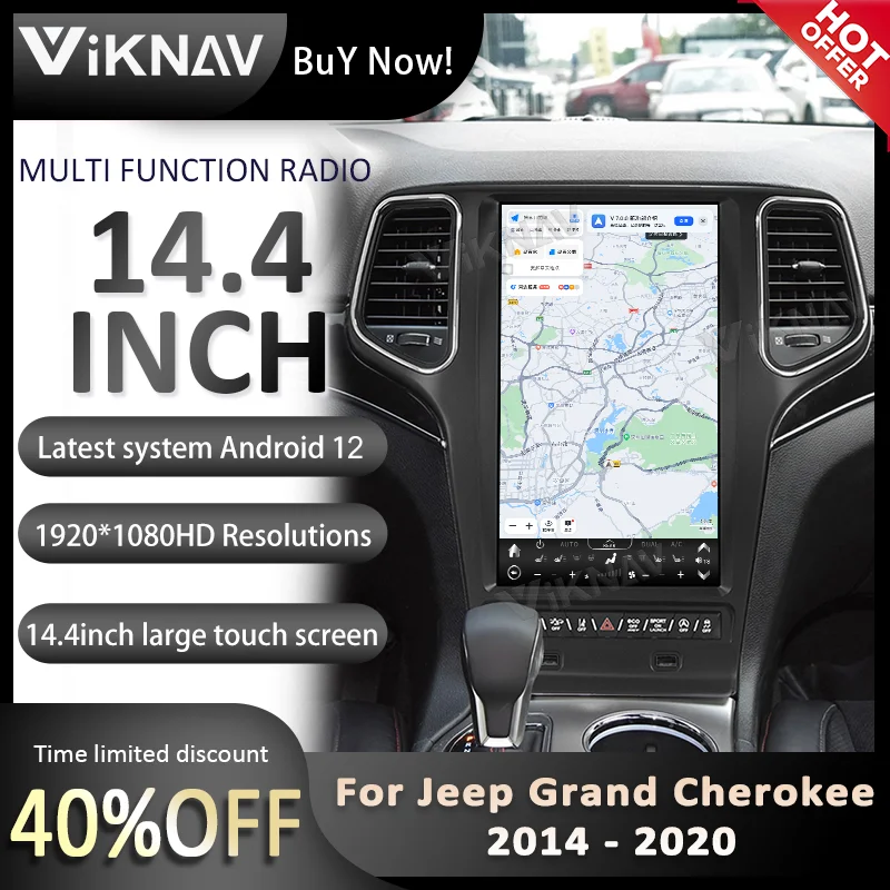 

Автомобильный радиоприемник с сенсорным экраном 14,4 дюйма для Jeep Grand Cherokee 2014-2019, Android 12, радио, GPS, Авторадио, мультимедийный видеоплеер