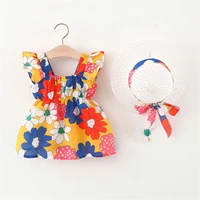 1 2 3 4 years toddler baby girls dress summer clothes sets sweet floral dress flowy sleeve beach sundresssun hat sets clothes