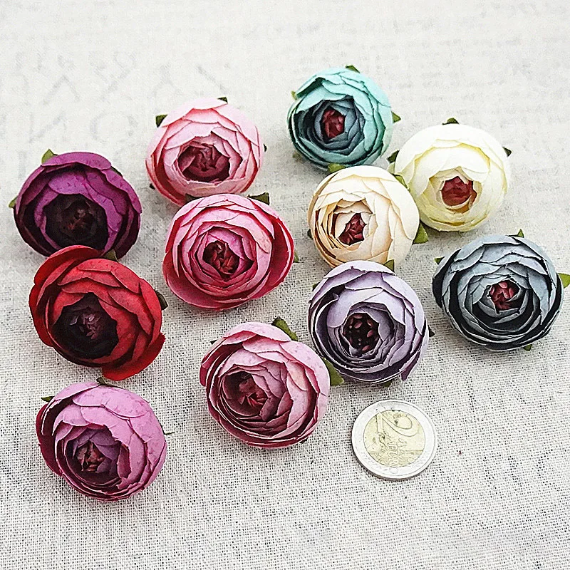 

Artificial Flower 30Pcs Silk Tea Buds Roses Head Fabric Flowers Head for Home Room Wedding Decor Fake Plants Needlework Flower