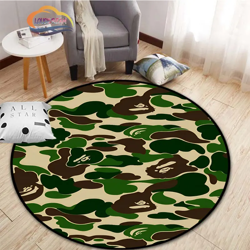 

Fashion bape series Cartoon circular carpet Street trend Ape head Home decorative rug floor mat Non slip Computer chair mat