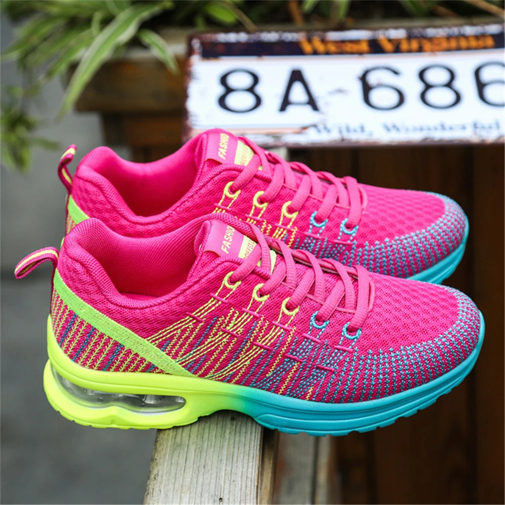 Fashion Woman Walking Shoes Breathe Comfortable Air Cushion Training Shoes Casual Lace-Up Tennis Running Shoes Women's Sneakers